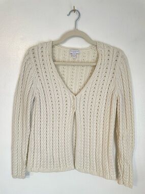 CHARTER CLUB cream cable knit cardigan size small petite 100% cotton